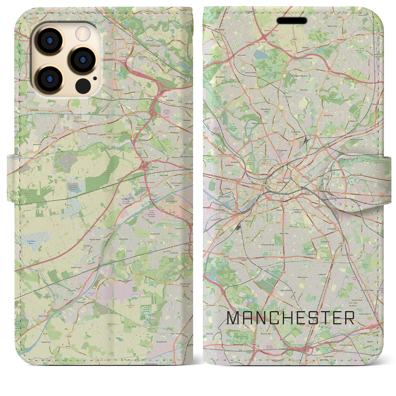 【マンチェスター】地図柄iPhoneケース（手帳両面タイプ・ナチュラル）iPhone 12 Pro Max 用