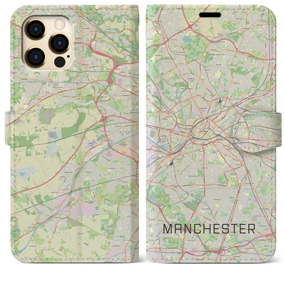 【マンチェスター（イギリス）】地図柄iPhoneケース（手帳タイプ）ナチュラル・iPhone 12 Pro Max 用
