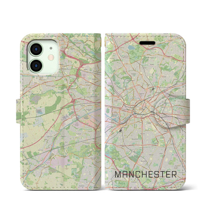 【マンチェスター（イギリス）】地図柄iPhoneケース（手帳タイプ）ナチュラル・iPhone 12 mini 用