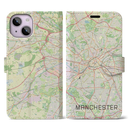 【マンチェスター（イギリス）】地図柄iPhoneケース（手帳タイプ）ナチュラル・iPhone 14 用