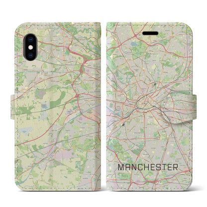 【マンチェスター（イギリス）】地図柄iPhoneケース（手帳タイプ）ナチュラル・iPhone XS / X 用