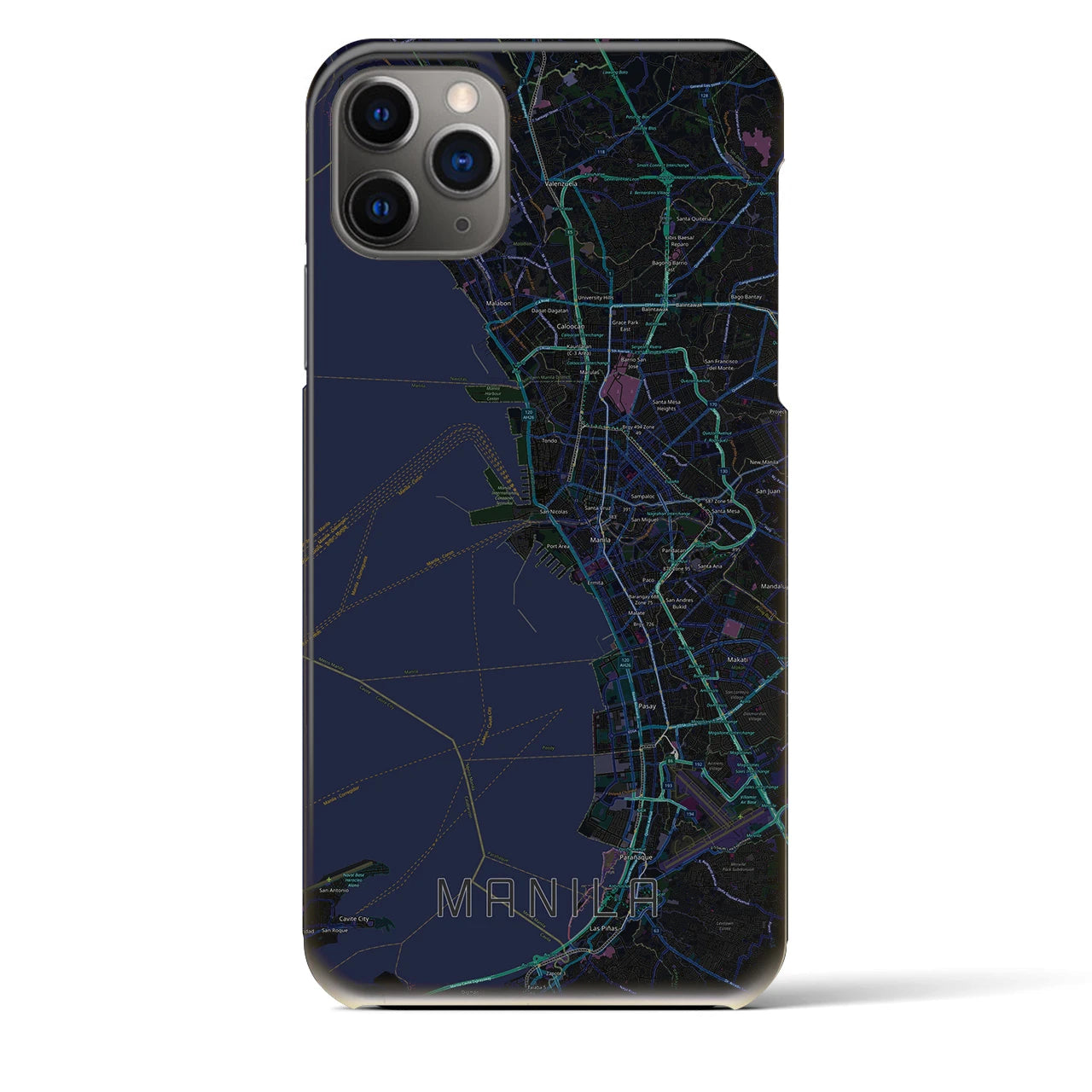 【マニラ】地図柄iPhoneケース（バックカバータイプ・ブラック）iPhone 11 Pro Max 用