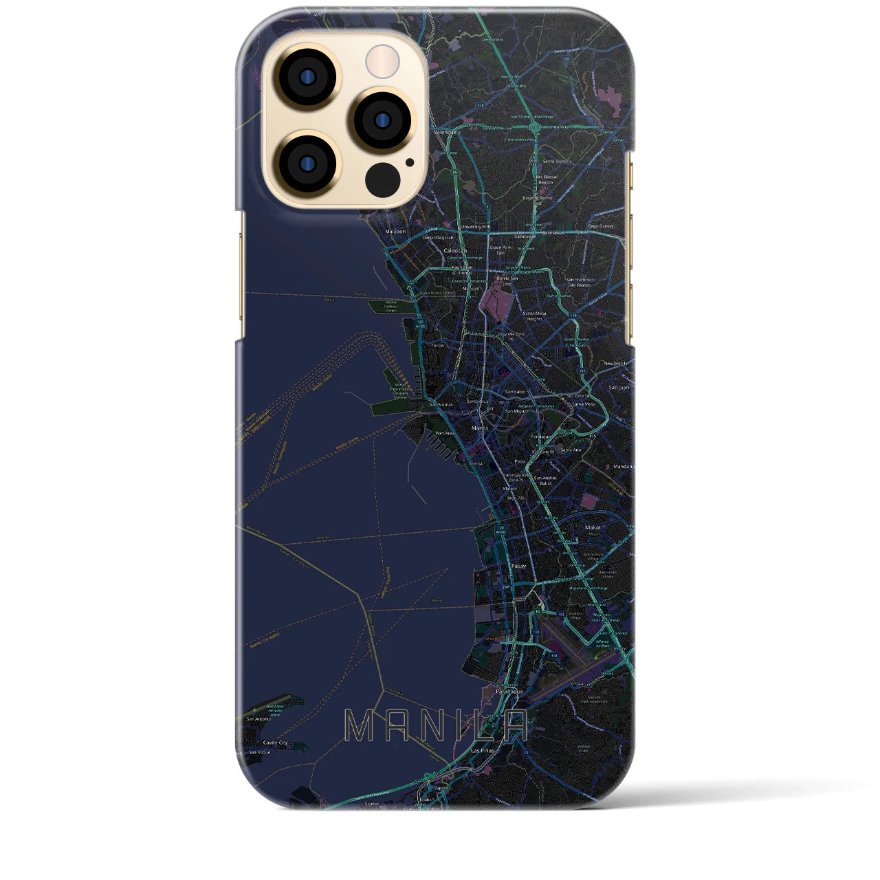 【マニラ】地図柄iPhoneケース（バックカバータイプ・ブラック）iPhone 12 Pro Max 用