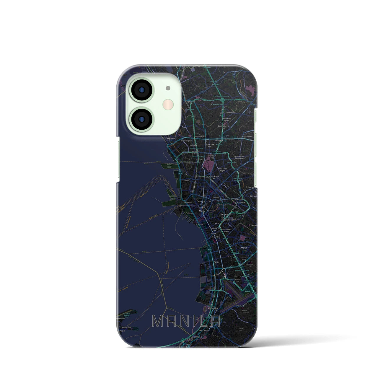 【マニラ】地図柄iPhoneケース（バックカバータイプ・ブラック）iPhone 12 mini 用