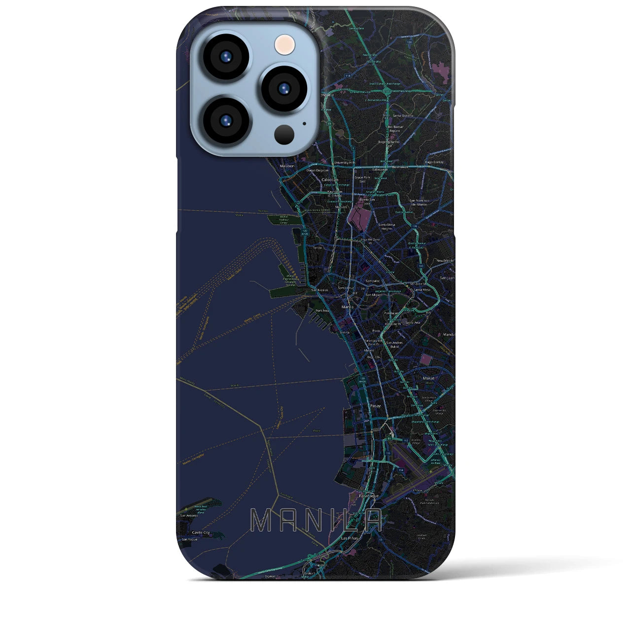 【マニラ】地図柄iPhoneケース（バックカバータイプ・ブラック）iPhone 13 Pro Max 用