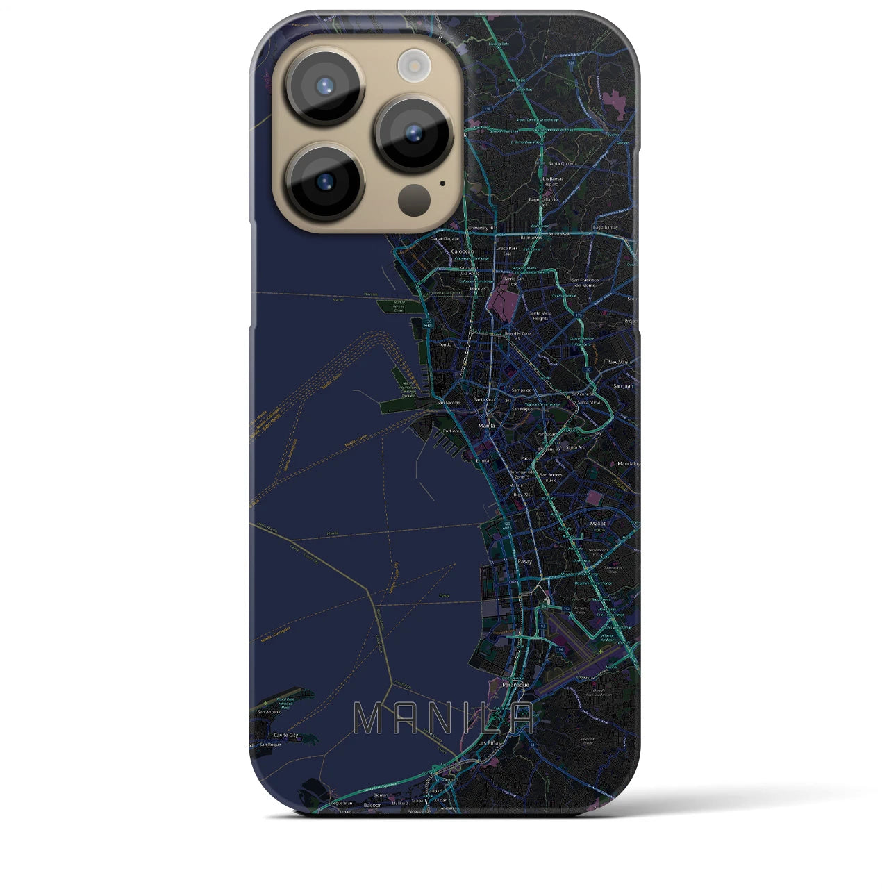 【マニラ】地図柄iPhoneケース（バックカバータイプ・ブラック）iPhone 14 Pro Max 用