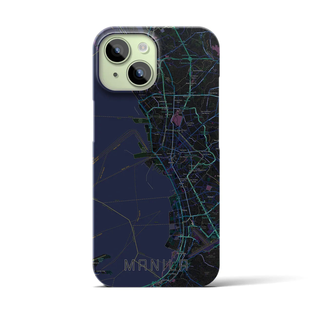 【マニラ】地図柄iPhoneケース（バックカバータイプ・ブラック）iPhone 15 用