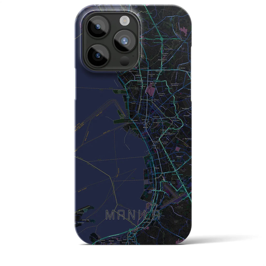 【マニラ】地図柄iPhoneケース（バックカバータイプ・ブラック）iPhone 15 Pro Max 用