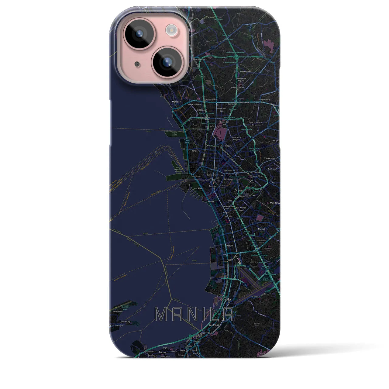 【マニラ】地図柄iPhoneケース（バックカバータイプ・ブラック）iPhone 15 Plus 用