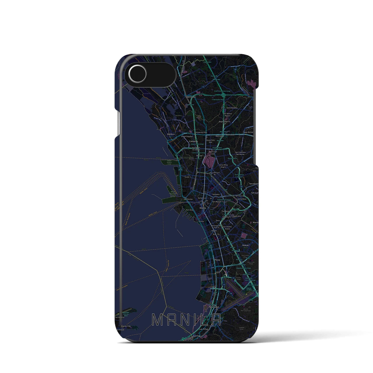 【マニラ】地図柄iPhoneケース（バックカバータイプ・ブラック）iPhone SE（第3 / 第2世代） / 8 / 7 / 6s / 6 用