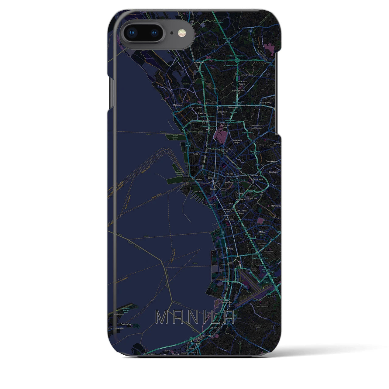 【マニラ】地図柄iPhoneケース（バックカバータイプ・ブラック）iPhone 8Plus /7Plus / 6sPlus / 6Plus 用