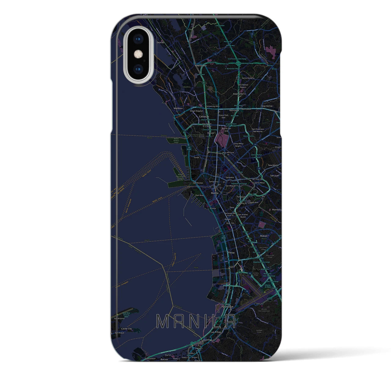 【マニラ】地図柄iPhoneケース（バックカバータイプ・ブラック）iPhone XS Max 用