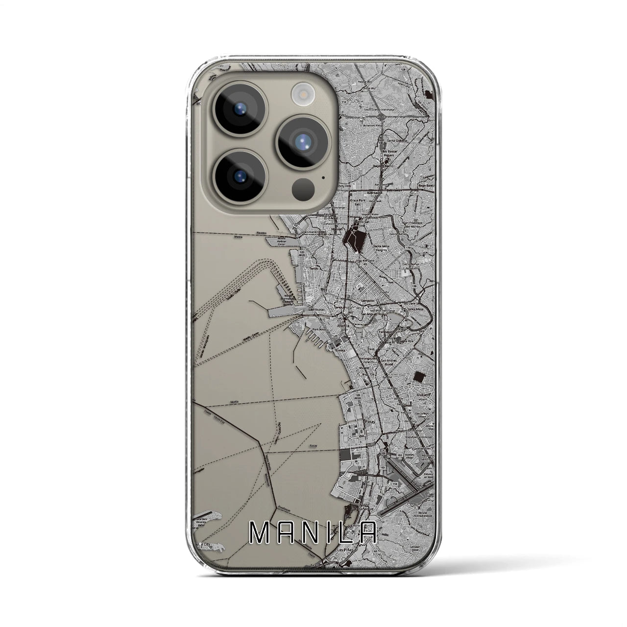 【マニラ】地図柄iPhoneケース（クリアタイプ・モノトーン）iPhone 15 Pro 用