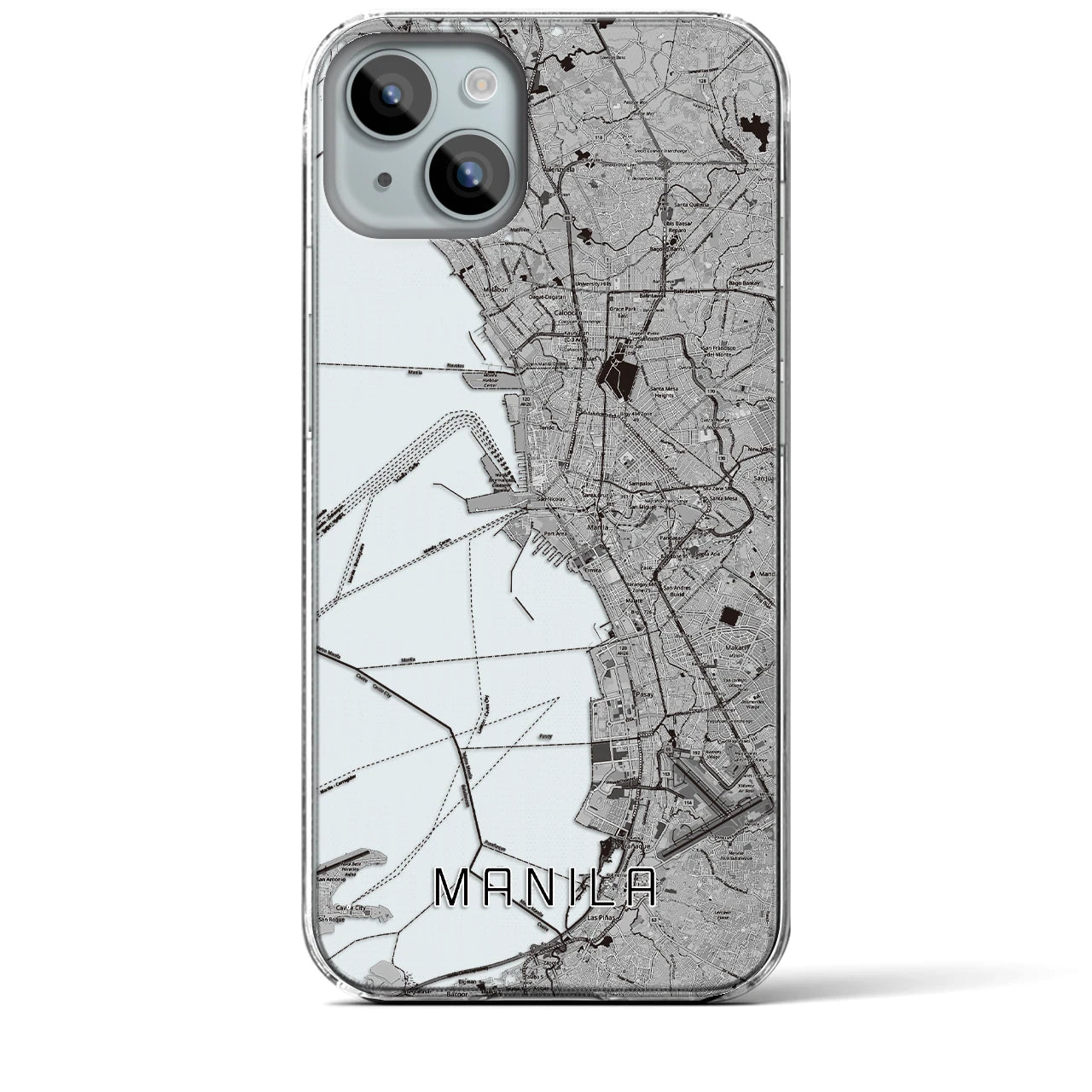 【マニラ】地図柄iPhoneケース（クリアタイプ・モノトーン）iPhone 15 Plus 用