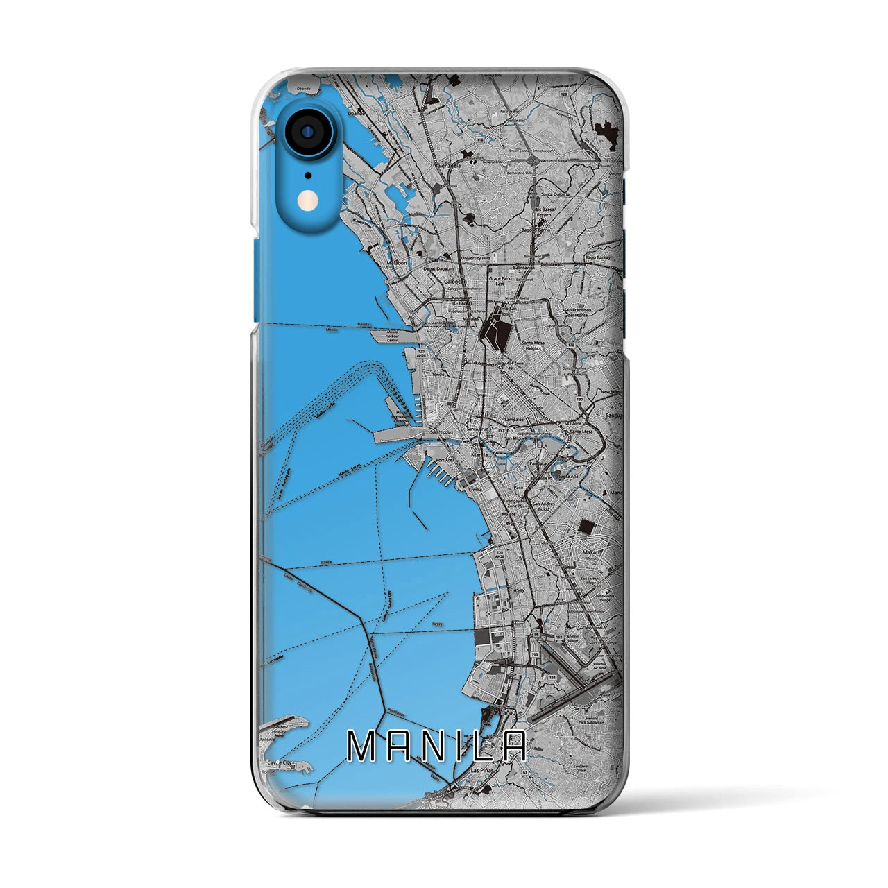 【マニラ】地図柄iPhoneケース（クリアタイプ・モノトーン）iPhone XR 用
