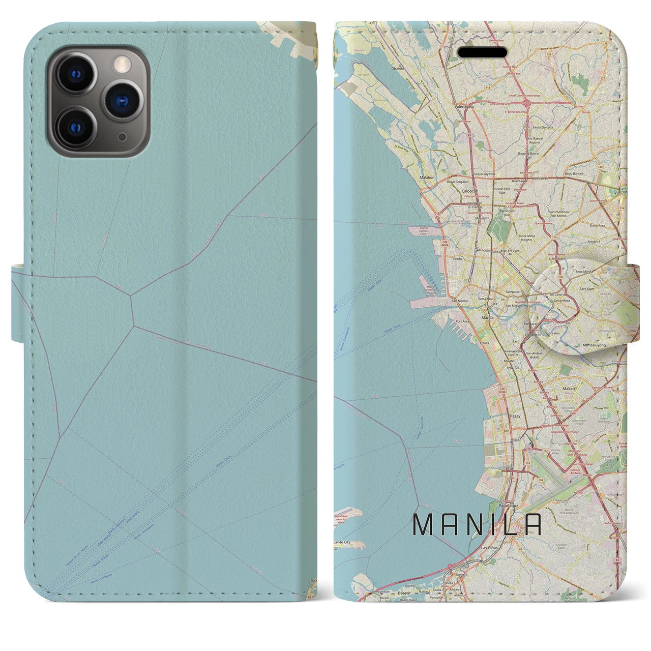 【マニラ】地図柄iPhoneケース（手帳両面タイプ・ナチュラル）iPhone 11 Pro Max 用