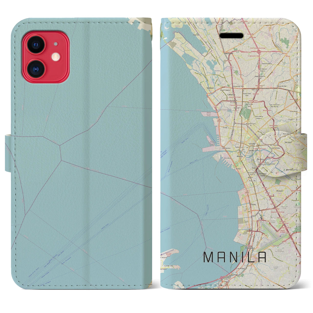【マニラ】地図柄iPhoneケース（手帳両面タイプ・ナチュラル）iPhone 11 用