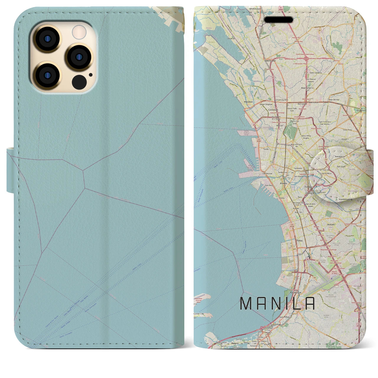 【マニラ】地図柄iPhoneケース（手帳両面タイプ・ナチュラル）iPhone 12 Pro Max 用