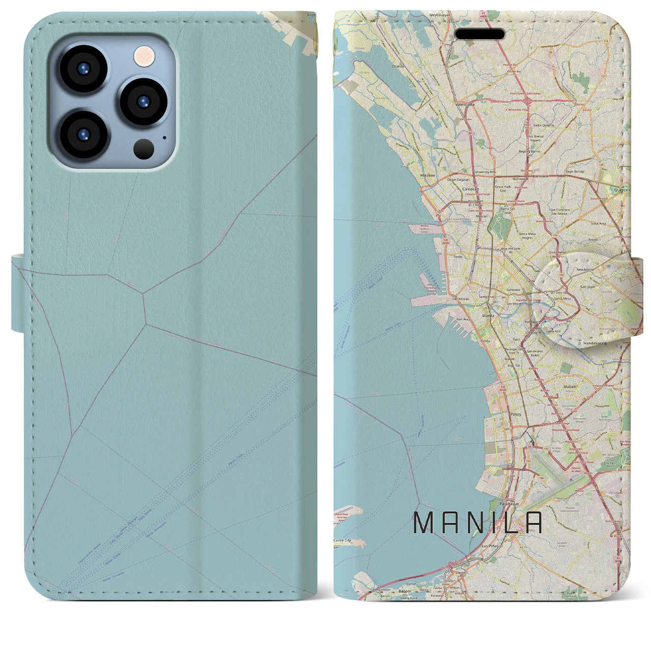 【マニラ】地図柄iPhoneケース（手帳両面タイプ・ナチュラル）iPhone 13 Pro Max 用