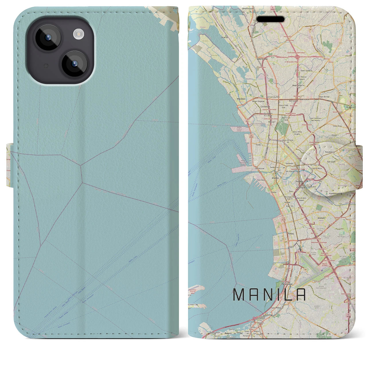 【マニラ】地図柄iPhoneケース（手帳両面タイプ・ナチュラル）iPhone 14 Plus 用