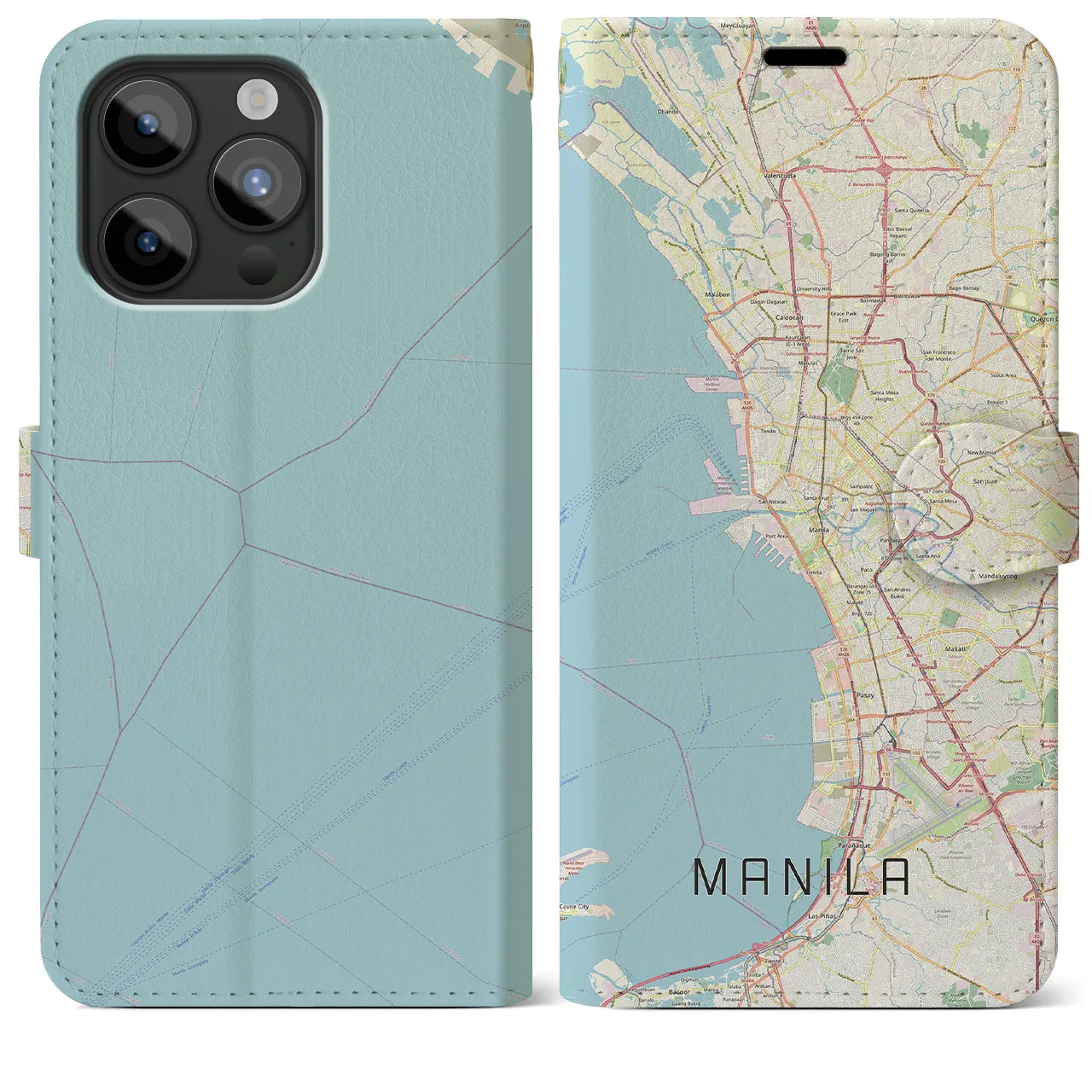 【マニラ】地図柄iPhoneケース（手帳両面タイプ・ナチュラル）iPhone 15 Pro Max 用