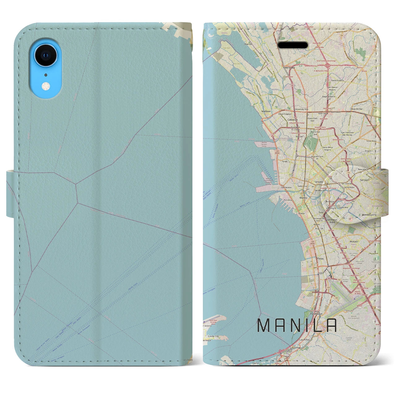 【マニラ】地図柄iPhoneケース（手帳両面タイプ・ナチュラル）iPhone XR 用