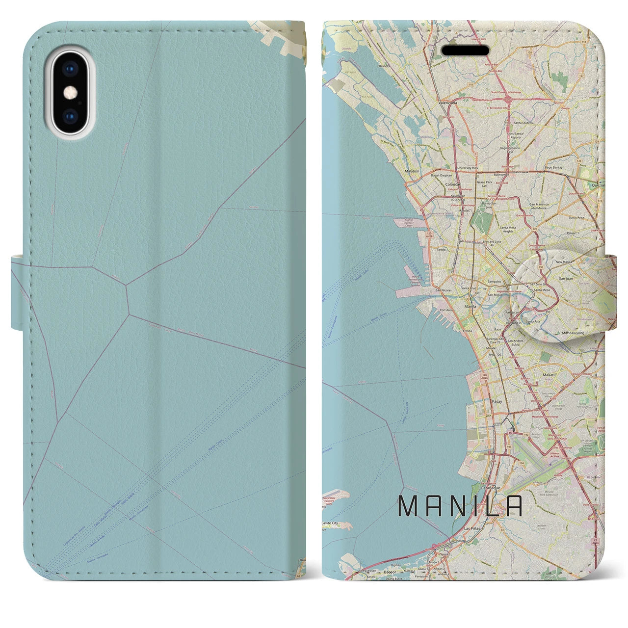 【マニラ】地図柄iPhoneケース（手帳両面タイプ・ナチュラル）iPhone XS Max 用