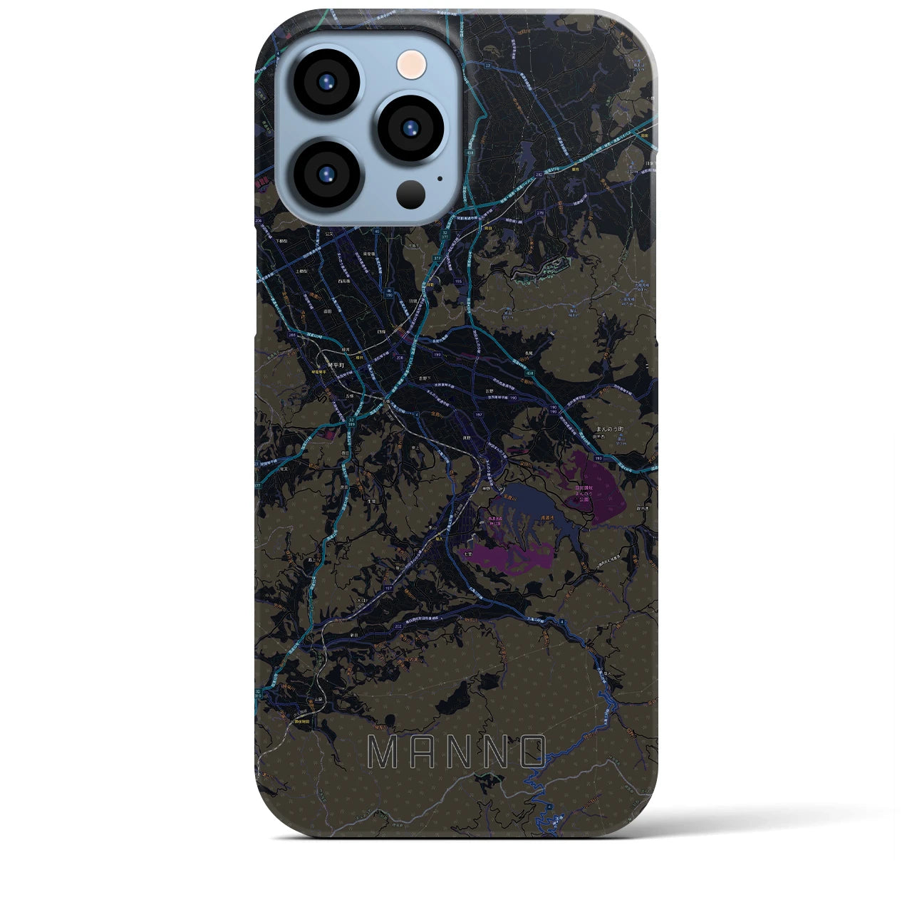 【まんのう】地図柄iPhoneケース（バックカバータイプ・ブラック）iPhone 13 Pro Max 用
