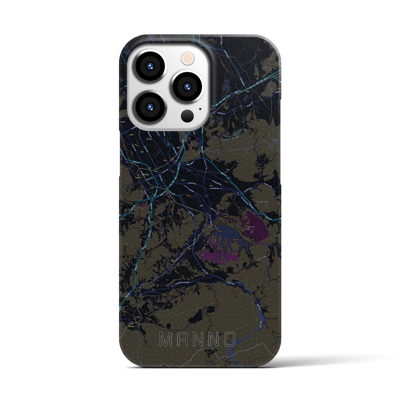 【まんのう】地図柄iPhoneケース（バックカバータイプ・ブラック）iPhone 13 Pro 用