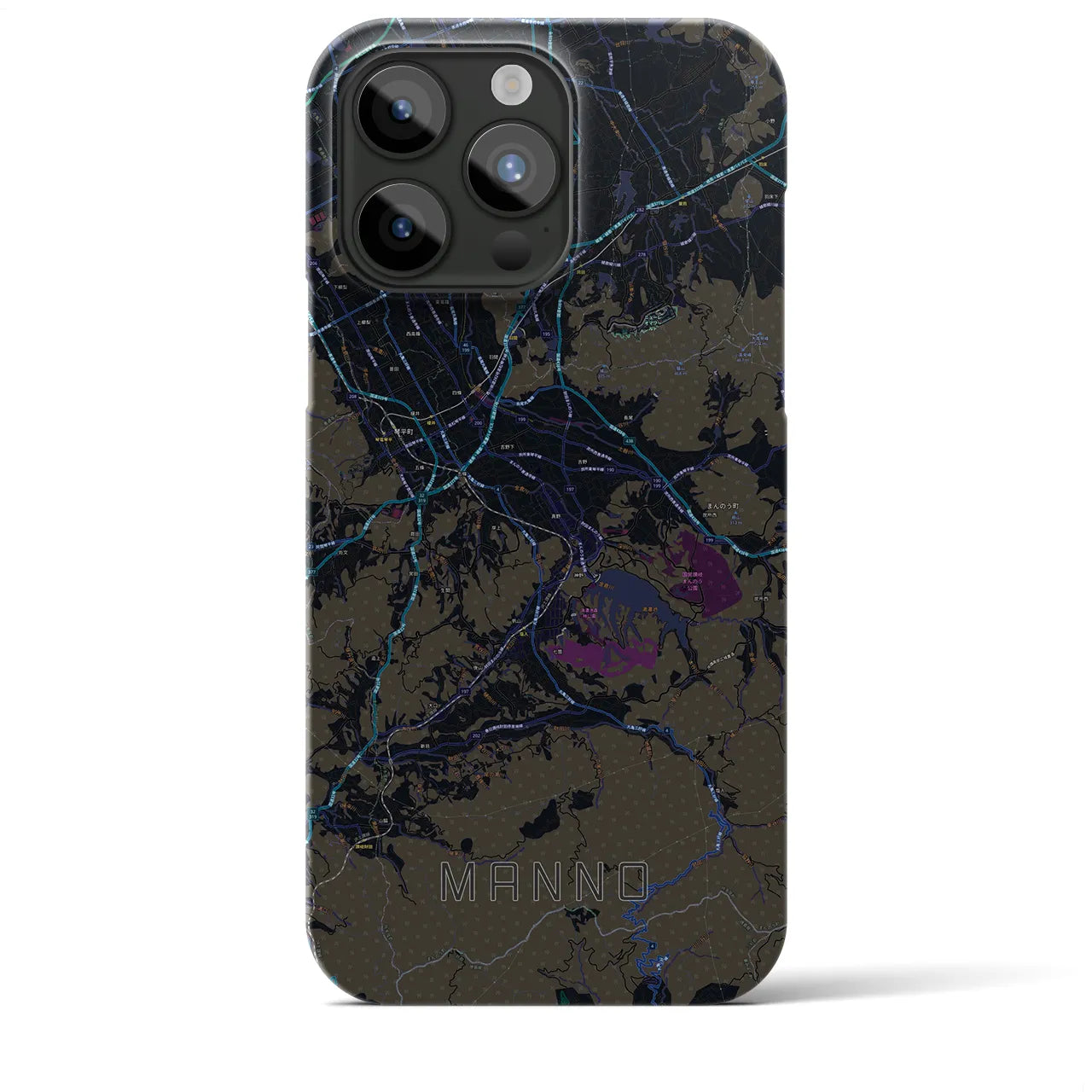 【まんのう】地図柄iPhoneケース（バックカバータイプ・ブラック）iPhone 15 Pro Max 用