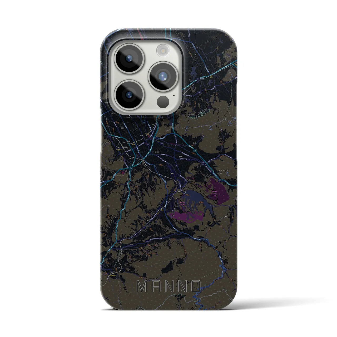 【まんのう】地図柄iPhoneケース（バックカバータイプ・ブラック）iPhone 15 Pro 用