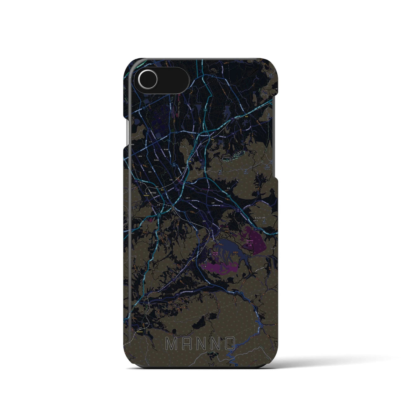 【まんのう】地図柄iPhoneケース（バックカバータイプ・ブラック）iPhone SE（第3 / 第2世代） / 8 / 7 / 6s / 6 用