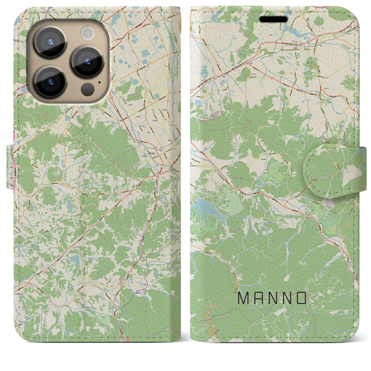 【まんのう】地図柄iPhoneケース（手帳両面タイプ・ナチュラル）iPhone 14 Pro Max 用