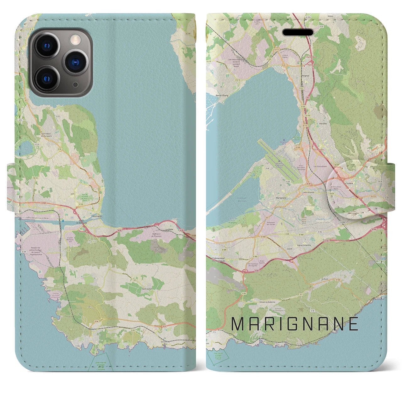 【マリニャーヌ】地図柄iPhoneケース（手帳両面タイプ・ナチュラル）iPhone 11 Pro Max 用