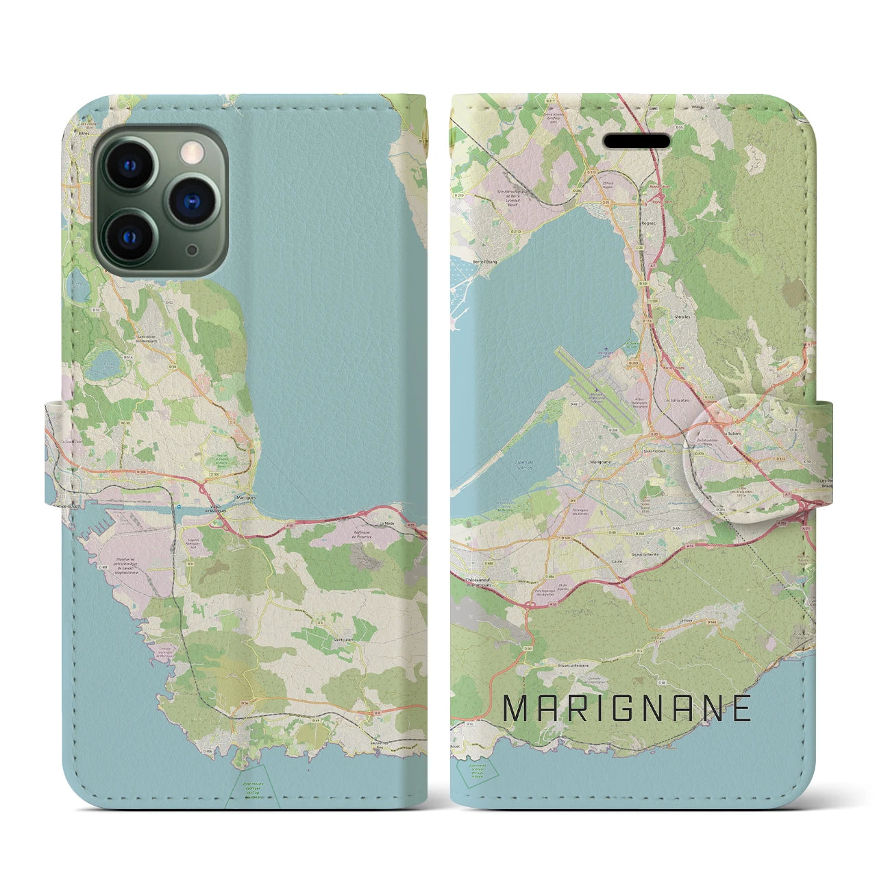 【マリニャーヌ】地図柄iPhoneケース（手帳両面タイプ・ナチュラル）iPhone 11 Pro 用