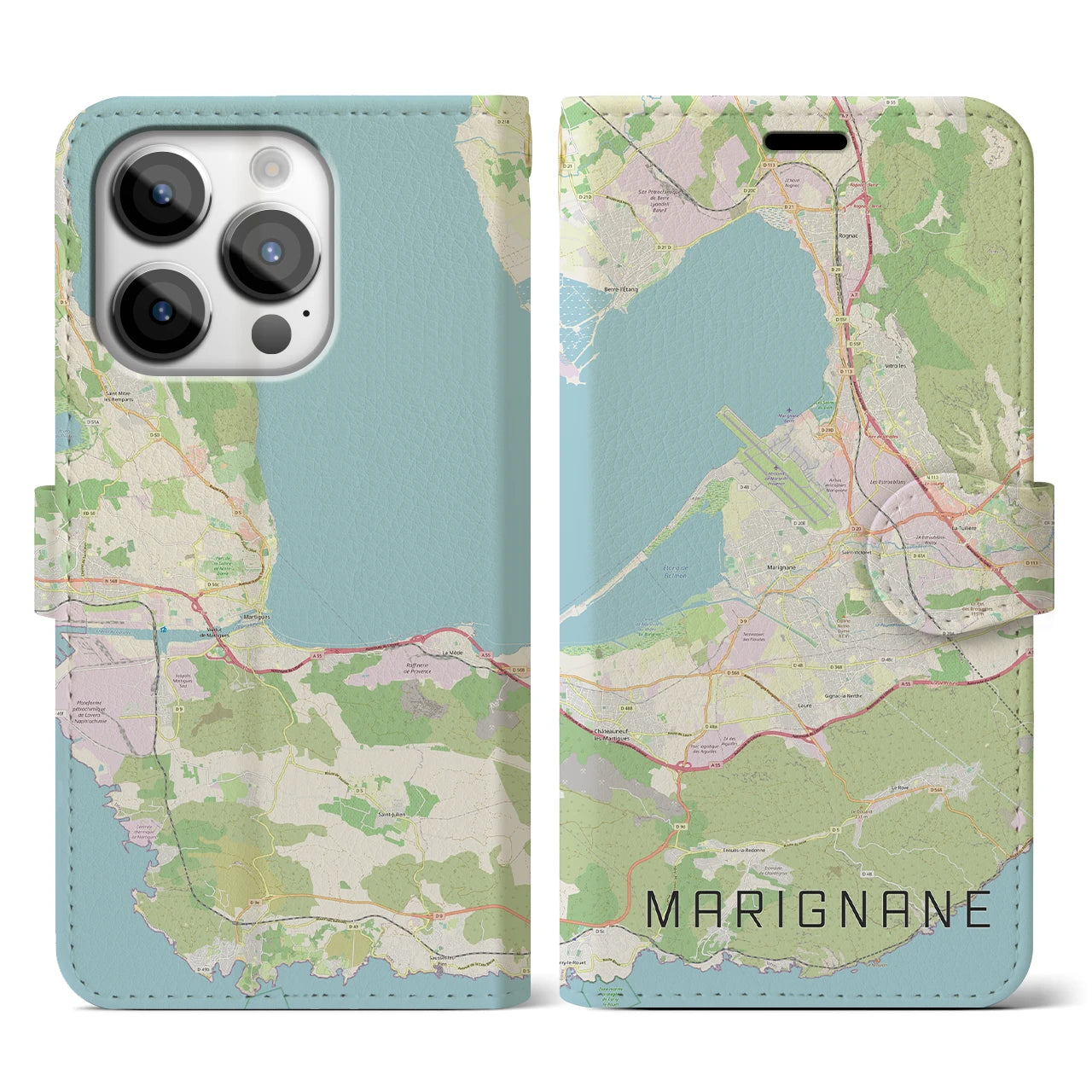 【マリニャーヌ】地図柄iPhoneケース（手帳両面タイプ・ナチュラル）iPhone 14 Pro 用