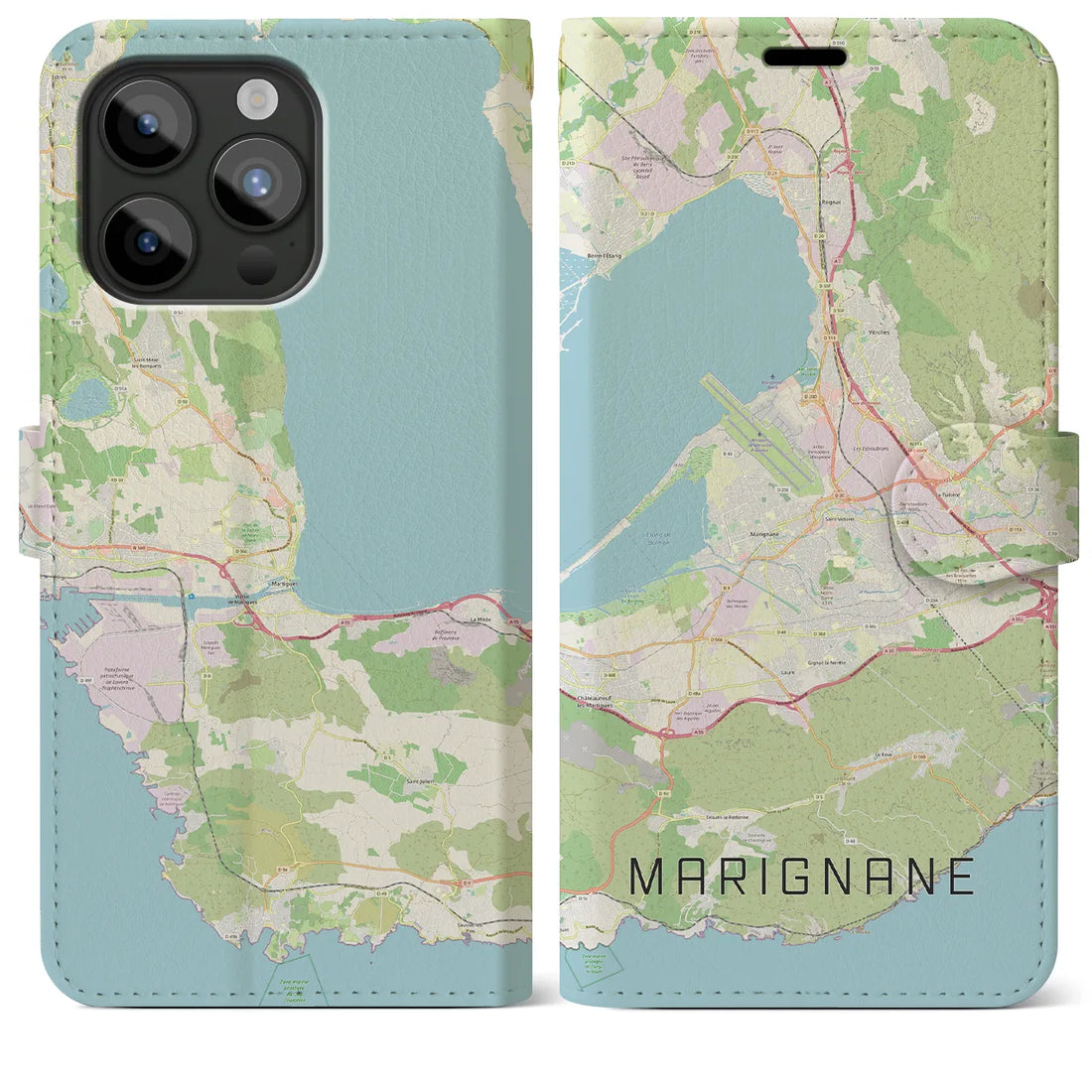 【マリニャーヌ】地図柄iPhoneケース（手帳両面タイプ・ナチュラル）iPhone 15 Pro Max 用