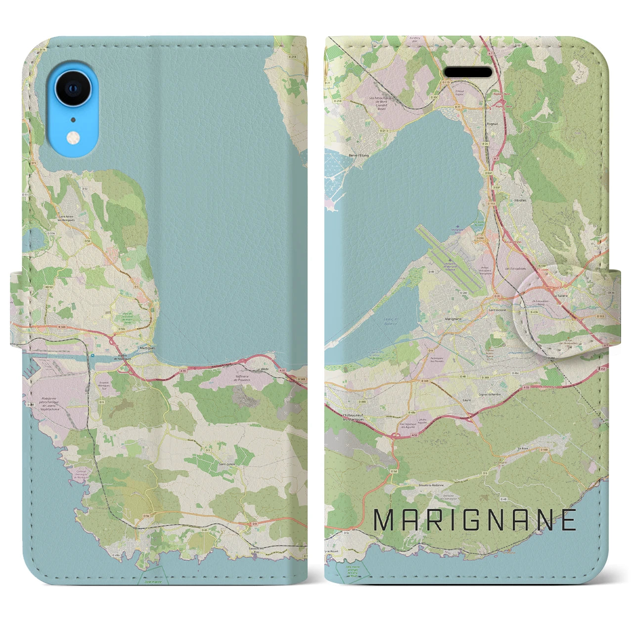 【マリニャーヌ】地図柄iPhoneケース（手帳両面タイプ・ナチュラル）iPhone XR 用