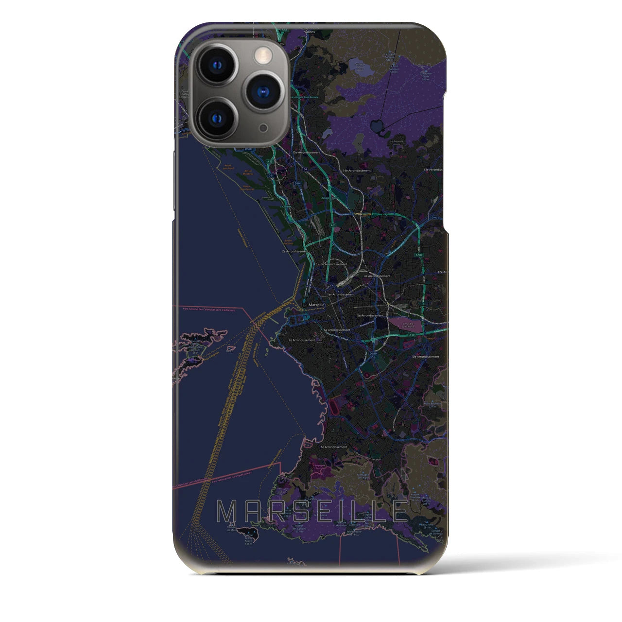 【マルセイユ】地図柄iPhoneケース（バックカバータイプ・ブラック）iPhone 11 Pro Max 用