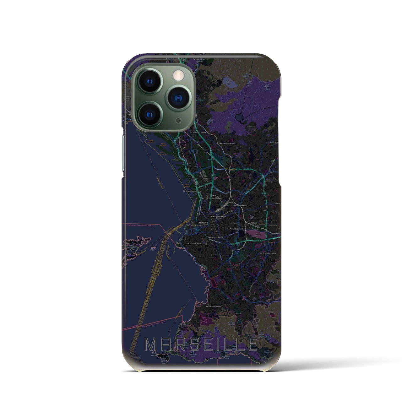 【マルセイユ】地図柄iPhoneケース（バックカバータイプ・ブラック）iPhone 11 Pro 用