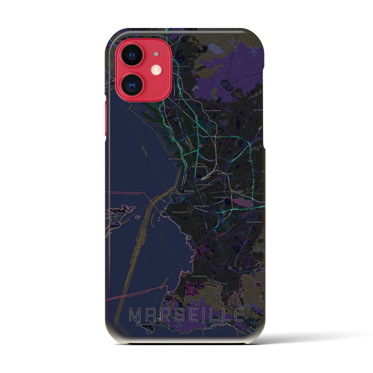 【マルセイユ】地図柄iPhoneケース（バックカバータイプ・ブラック）iPhone 11 用