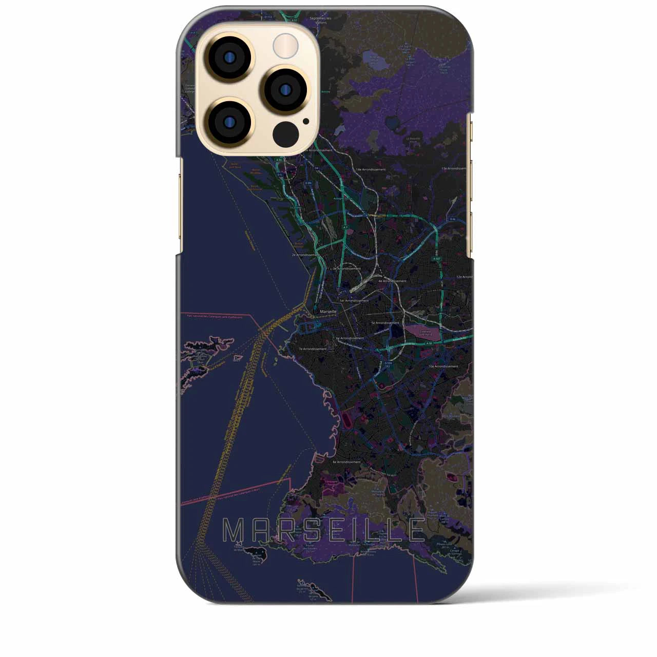 【マルセイユ】地図柄iPhoneケース（バックカバータイプ・ブラック）iPhone 12 Pro Max 用