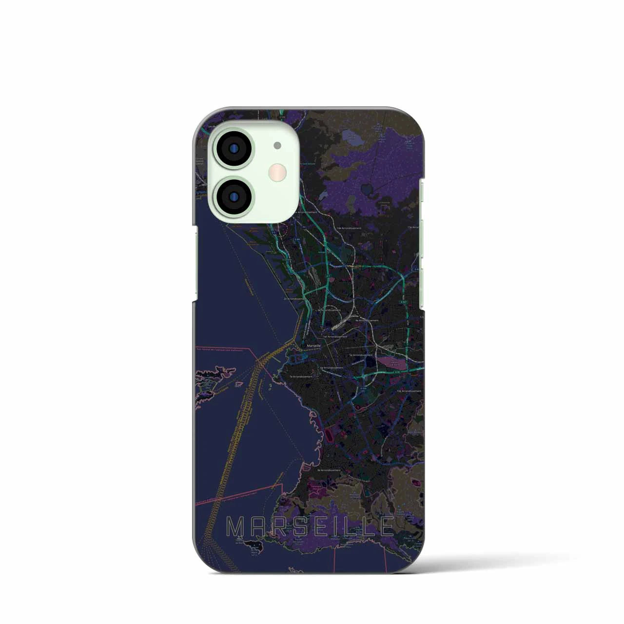 【マルセイユ】地図柄iPhoneケース（バックカバータイプ・ブラック）iPhone 12 mini 用