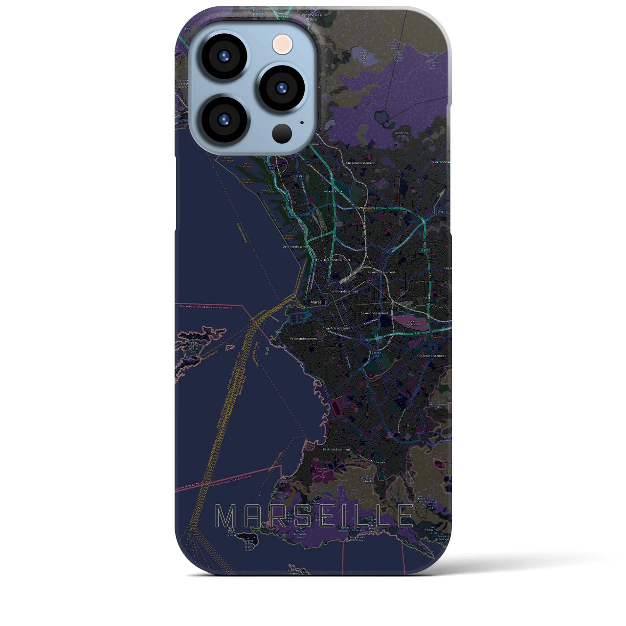 【マルセイユ】地図柄iPhoneケース（バックカバータイプ・ブラック）iPhone 13 Pro Max 用