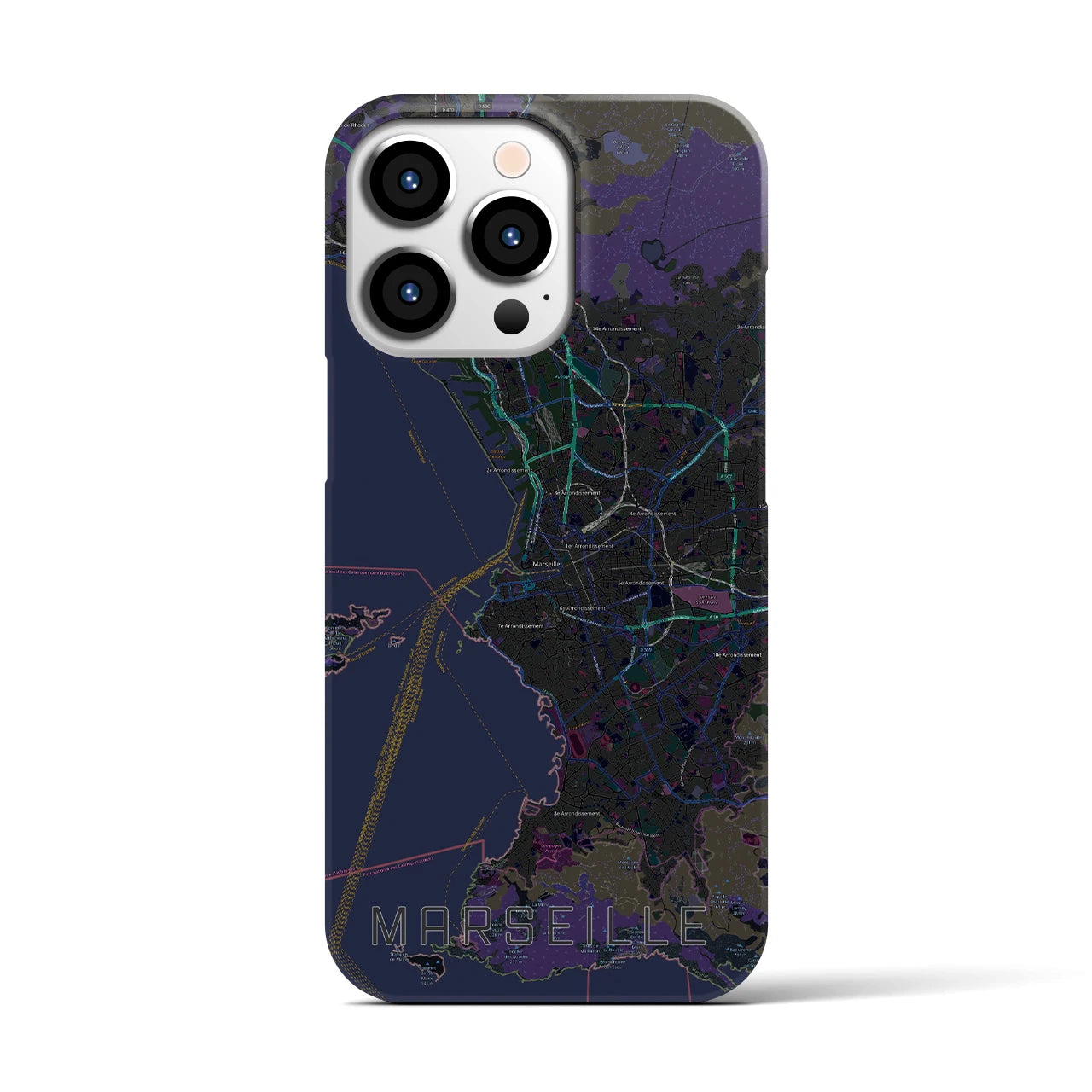 【マルセイユ】地図柄iPhoneケース（バックカバータイプ・ブラック）iPhone 13 Pro 用