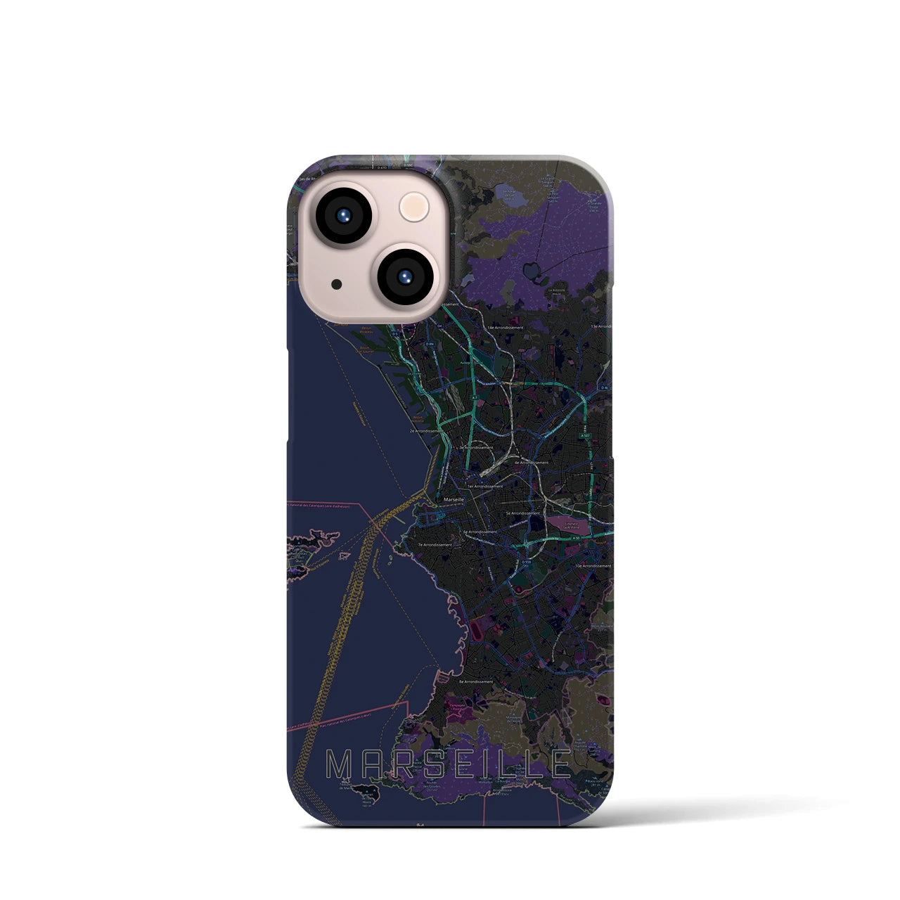 【マルセイユ】地図柄iPhoneケース（バックカバータイプ・ブラック）iPhone 13 mini 用