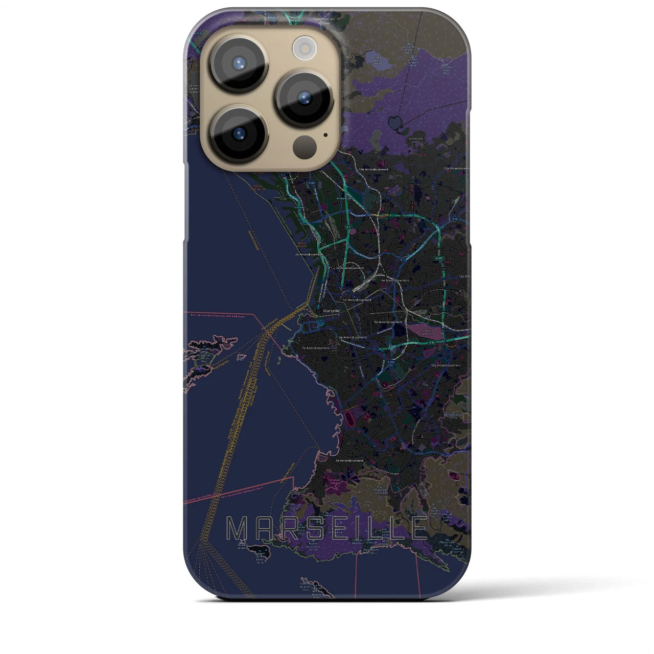 【マルセイユ】地図柄iPhoneケース（バックカバータイプ・ブラック）iPhone 14 Pro Max 用