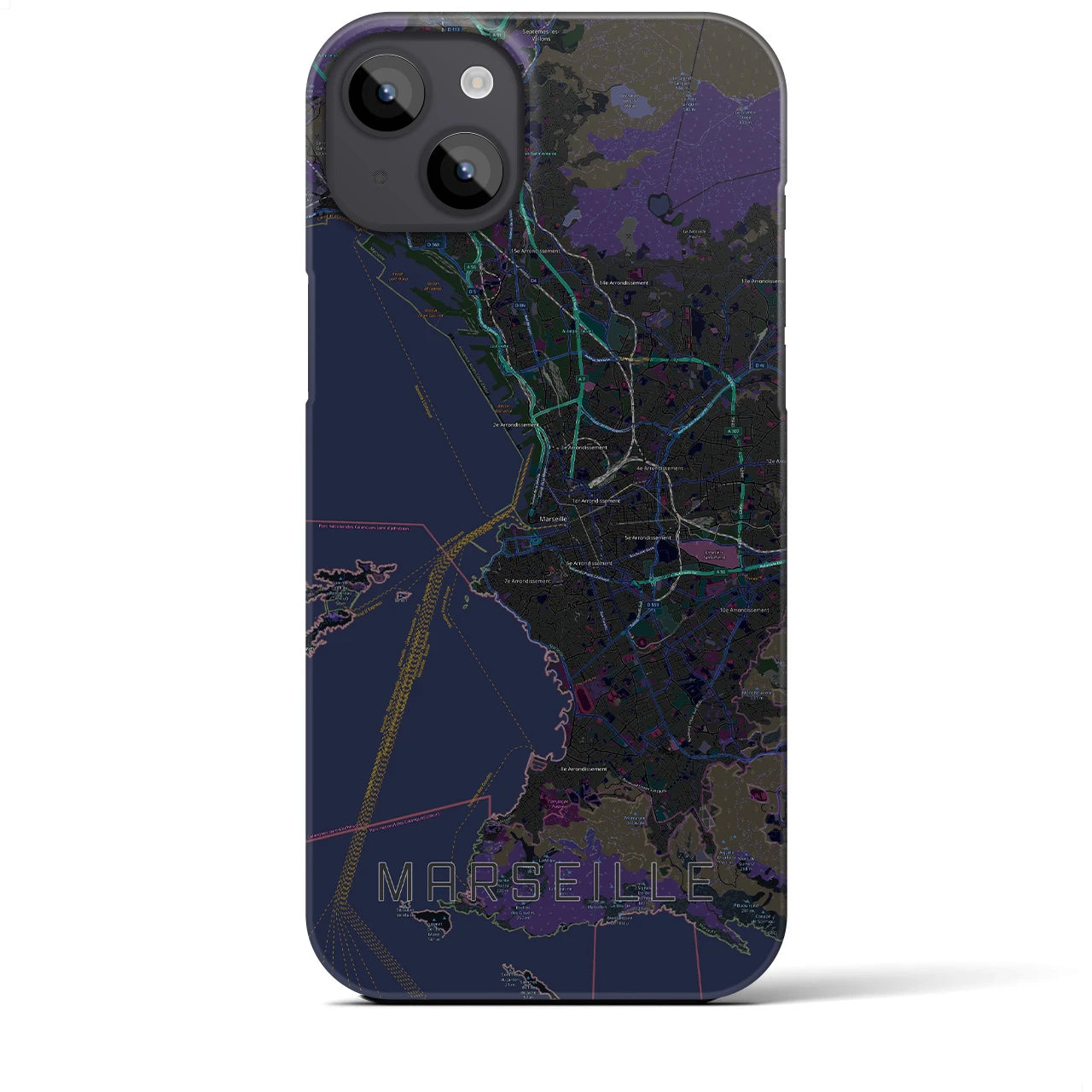 【マルセイユ】地図柄iPhoneケース（バックカバータイプ・ブラック）iPhone 14 Plus 用