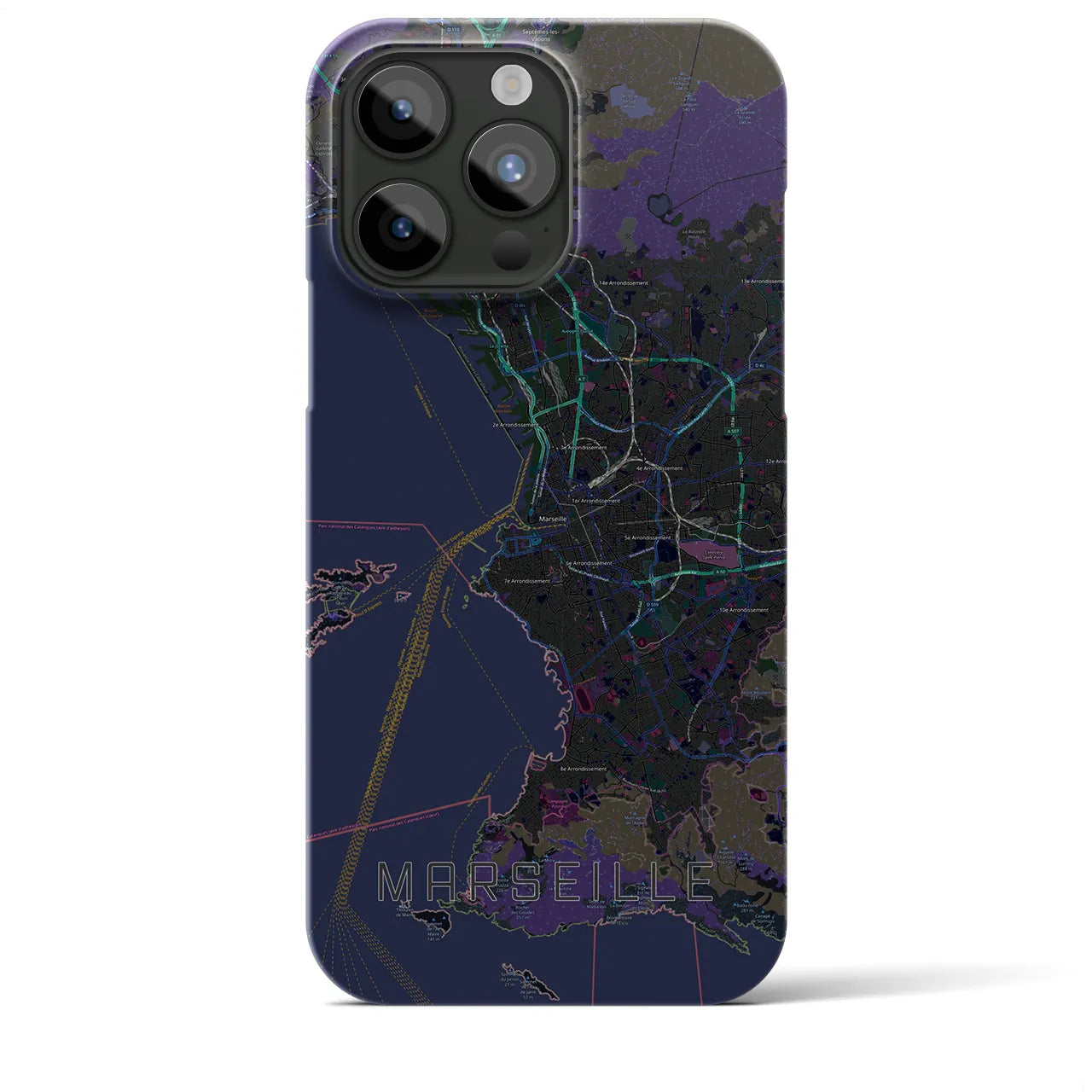 【マルセイユ】地図柄iPhoneケース（バックカバータイプ・ブラック）iPhone 15 Pro Max 用