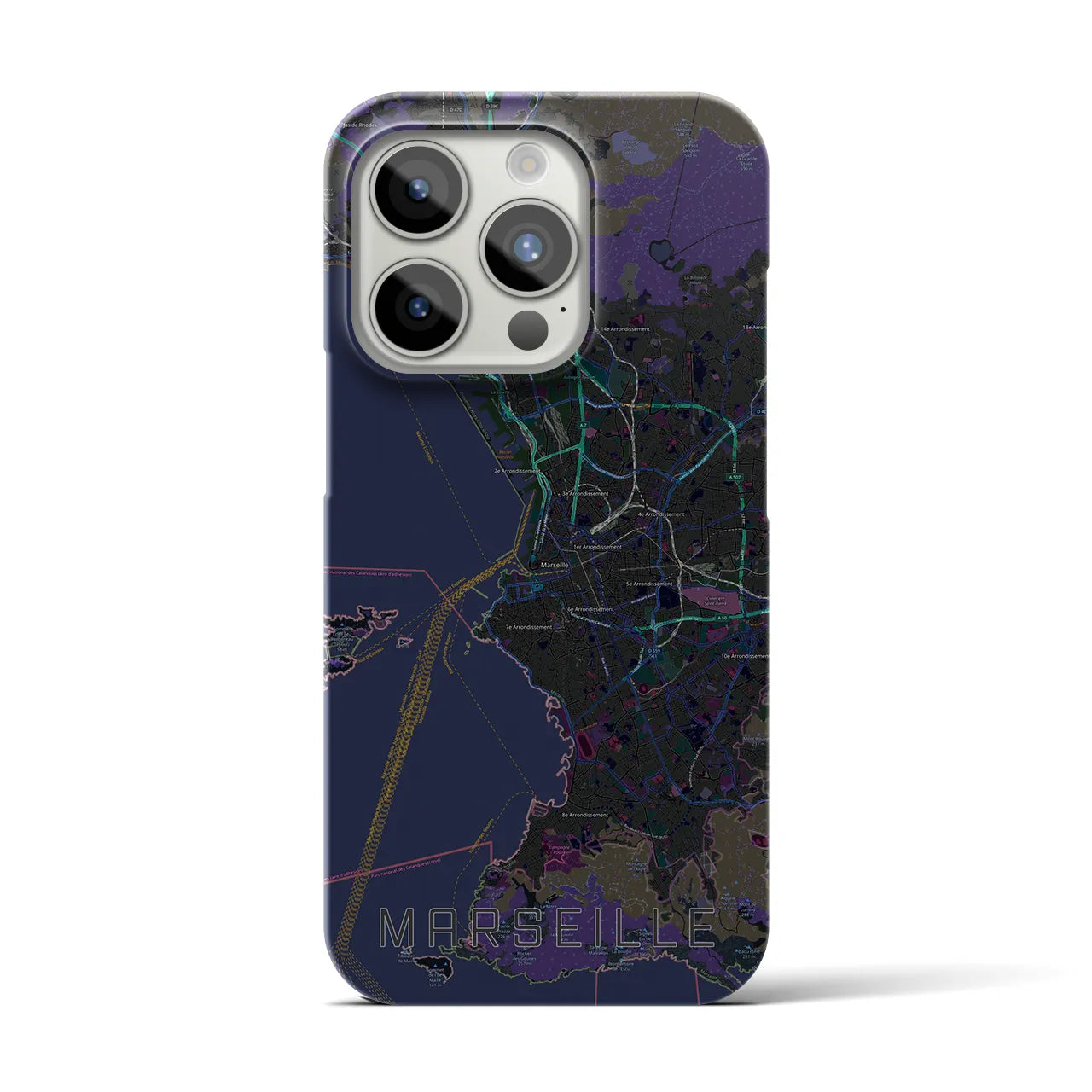【マルセイユ】地図柄iPhoneケース（バックカバータイプ・ブラック）iPhone 15 Pro 用